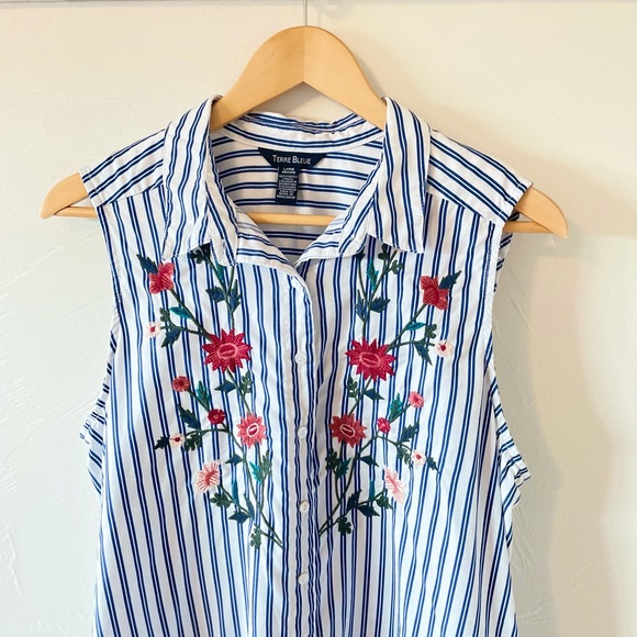 Terre Bleue Striped Sleeveless Shirt Tunic - Picture 2 of 6